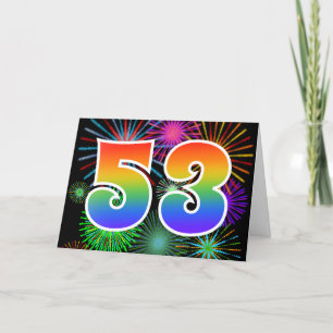 Colourful Fireworks + Rainbow Pattern "53" Event # Card