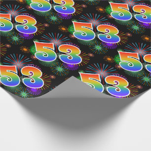 Colourful Fireworks + Rainbow Pattern "53" Event # Wrapping Paper