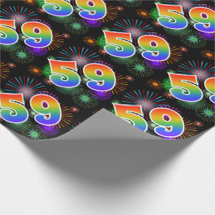 Colourful Fireworks + Rainbow Pattern "59" Event # Wrapping Paper