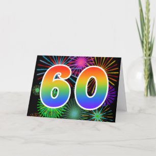 Colourful Fireworks + Rainbow Pattern "60" Event # Card
