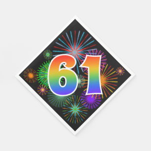 Colourful Fireworks + Rainbow Pattern "61" Event # Napkin