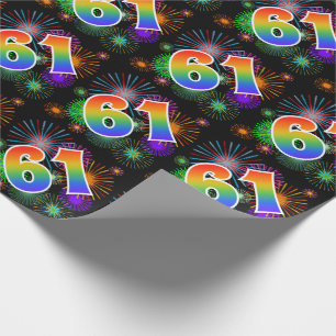 Colourful Fireworks + Rainbow Pattern "61" Event # Wrapping Paper