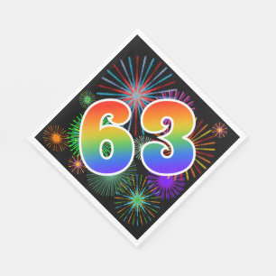 Colourful Fireworks + Rainbow Pattern "63" Event # Napkin