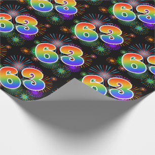 Colourful Fireworks + Rainbow Pattern "63" Event # Wrapping Paper