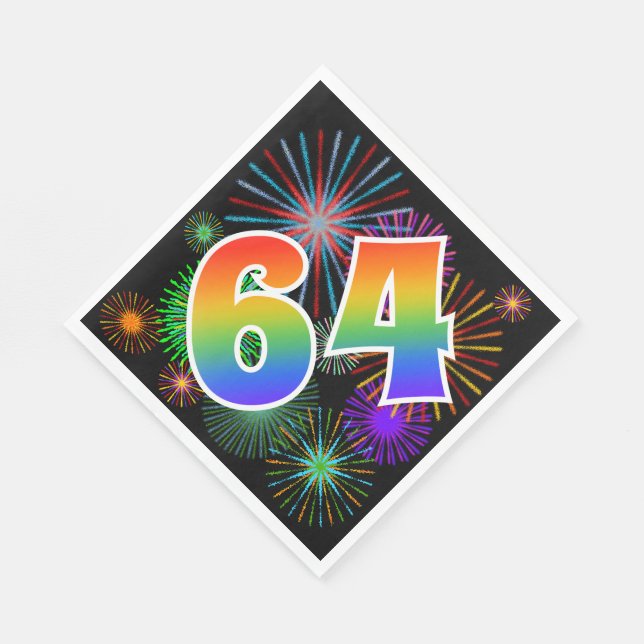 Colourful Fireworks + Rainbow Pattern "64" Event # Napkin (Corner)