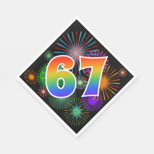 Colourful Fireworks + Rainbow Pattern "67" Event # Napkin