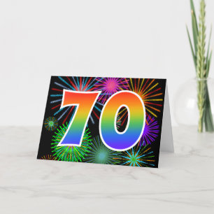 Colourful Fireworks + Rainbow Pattern "70" Event # Card