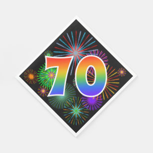 Colourful Fireworks + Rainbow Pattern "70" Event # Napkin