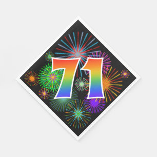 Colourful Fireworks + Rainbow Pattern "71" Event # Napkin