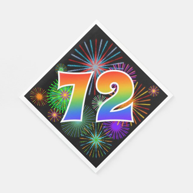 Colourful Fireworks + Rainbow Pattern "72" Event # Napkin (Corner)