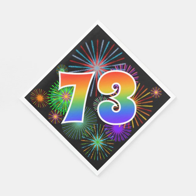 Colourful Fireworks + Rainbow Pattern "73" Event # Napkin (Corner)