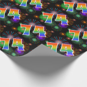 Colourful Fireworks + Rainbow Pattern "74" Event # Wrapping Paper