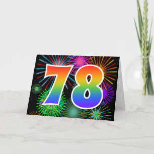 Colourful Fireworks + Rainbow Pattern "78" Event # Card