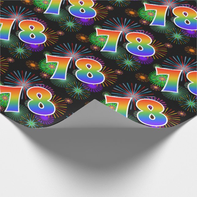 Colourful Fireworks + Rainbow Pattern "78" Event # Wrapping Paper (Corner)