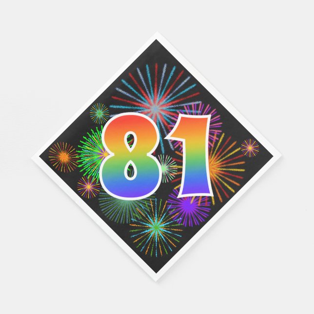 Colourful Fireworks + Rainbow Pattern "81" Event # Napkin (Corner)