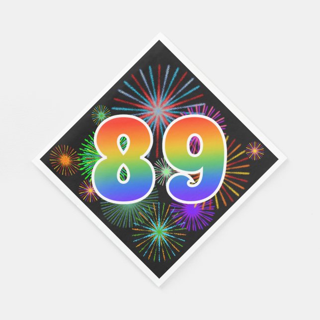 Colourful Fireworks + Rainbow Pattern "89" Event # Napkin (Corner)