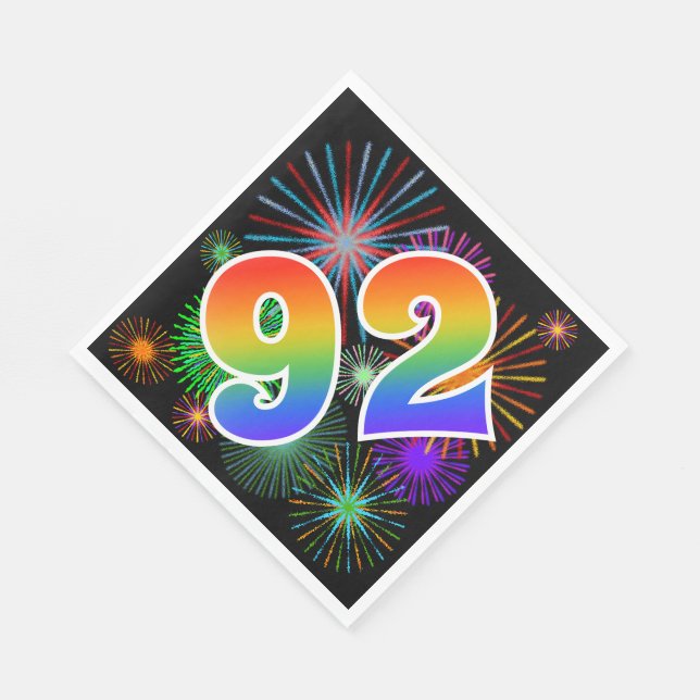 Colourful Fireworks + Rainbow Pattern "92" Event # Napkin (Corner)