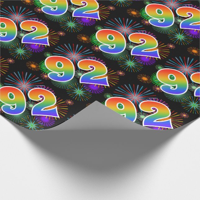 Colourful Fireworks + Rainbow Pattern "92" Event # Wrapping Paper (Corner)