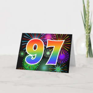 Colourful Fireworks + Rainbow Pattern "97" Event # Card