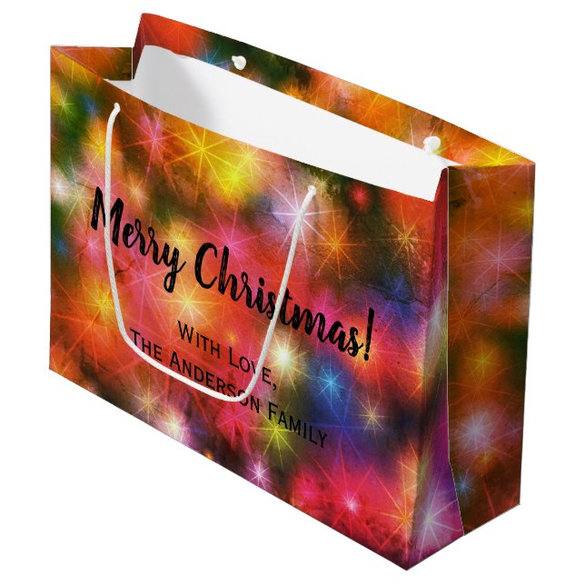 Colourful Fireworks Universe Stars Merry Christmas Large Gift Bag (Front Angled)