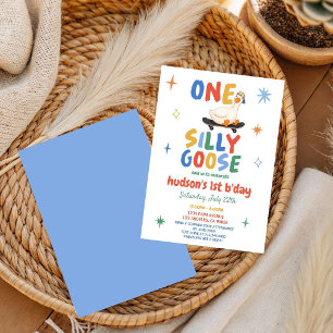 colourful First Birthday summer one silly goose Invitation