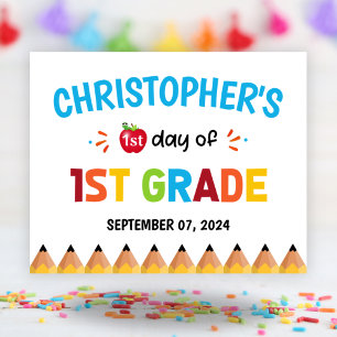 Colourful First Day Of School 1st Grade Poster