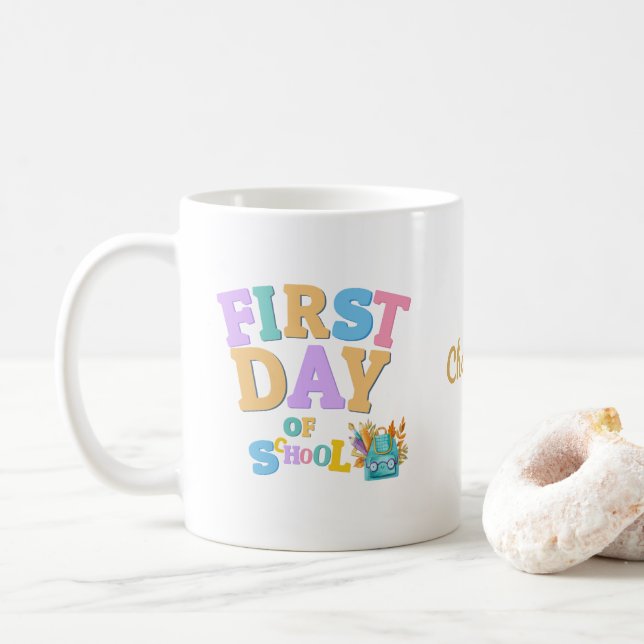 Colourful First Day of School Personalized Mug (With Donut)