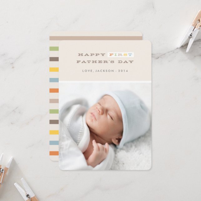 Colourful First Father's Day Card - Mocha (Front/Back In Situ)