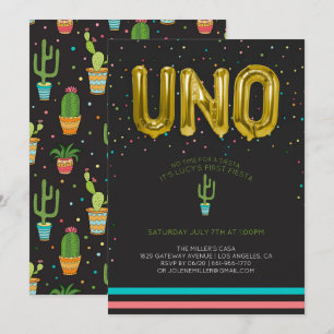 Colourful First Fiesta Birthday UNO Balloons Invitation