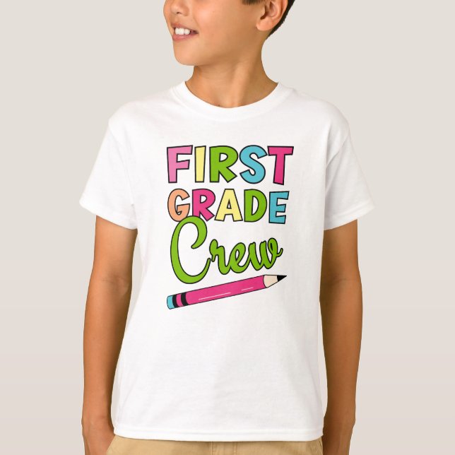 Colourful First Grade Crew Back To School T-Shirt (Front)