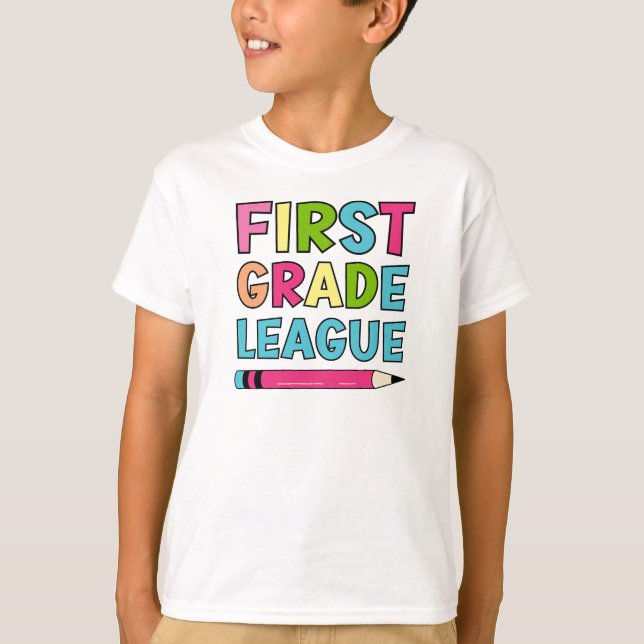 Colourful First Grade League Back To School T-Shirt (Front)