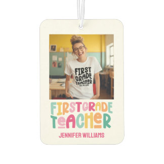 Colourful First Grade Teacher Photo Text Design Air Freshener