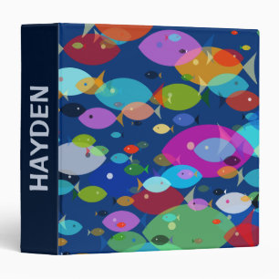 Colourful Fish Abstract Pattern Blue Personalised Binder
