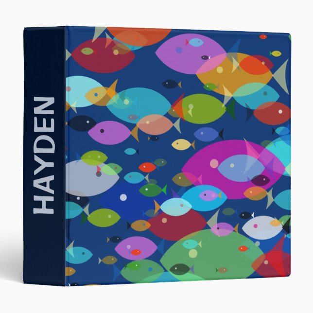 Colourful Fish Abstract Pattern Blue Personalised Binder (Front/Spine)
