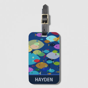 Colourful Fish Abstract Pattern Blue Personalised Luggage Tag