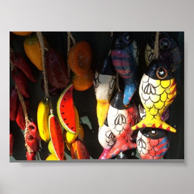 colourful fish and fruit at market poster (Front)