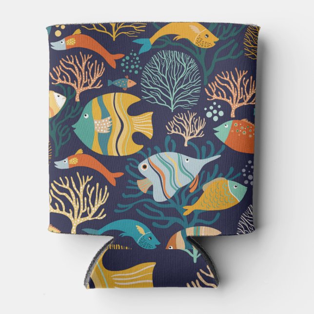 Colourful fish: aquatic plants pattern. can cooler (Front)