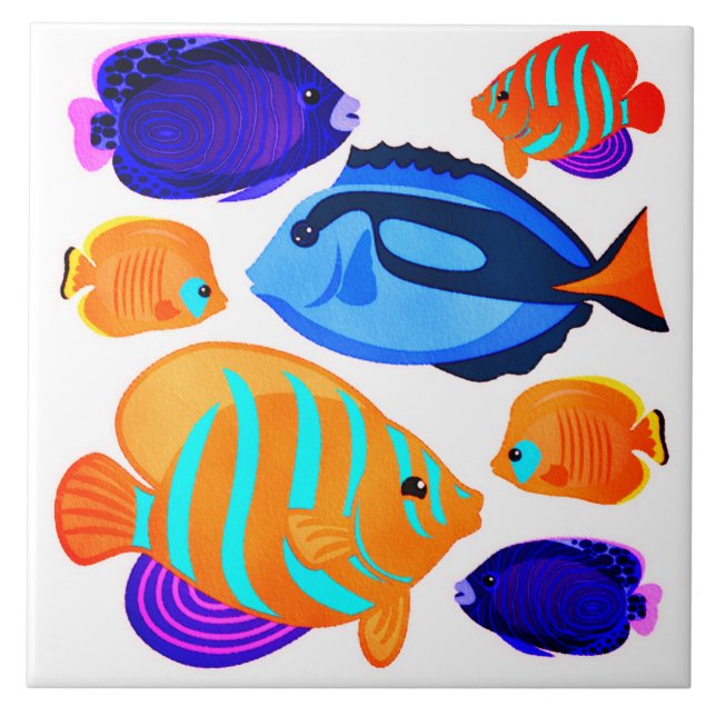 Colourful Fish Art Coral Reef Living Seas Tile (Front)