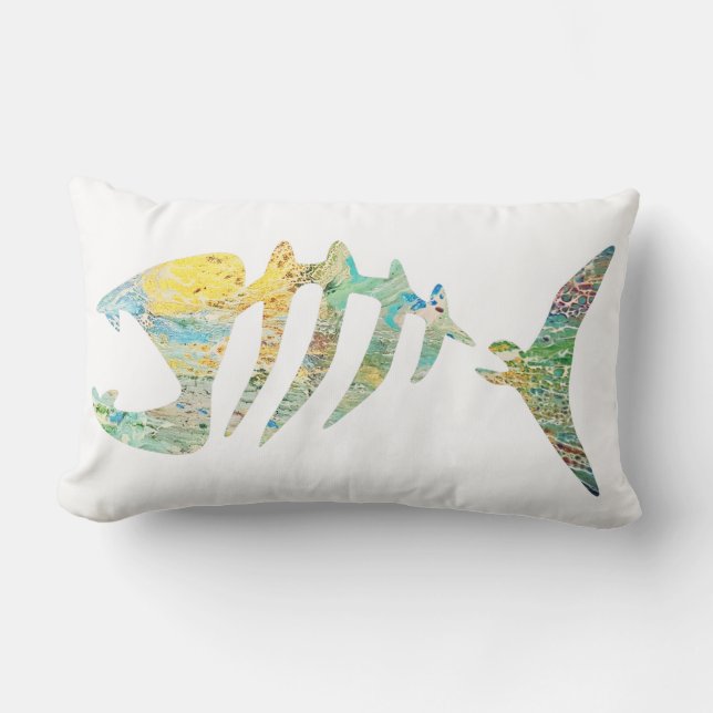 Colourful Fish Bones Lumbar Pillow (Front)