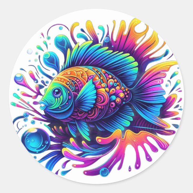 Colourful Fish Classic Round Sticker (Front)
