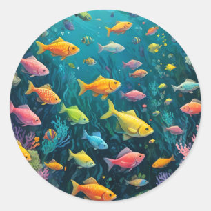 Colourful fish classic round sticker