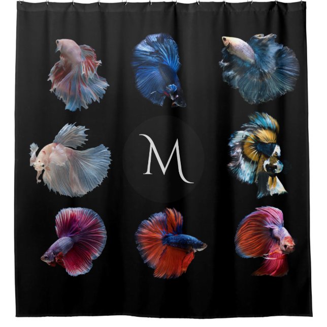 Colourful Fish custom monogram shower curtain (Front)