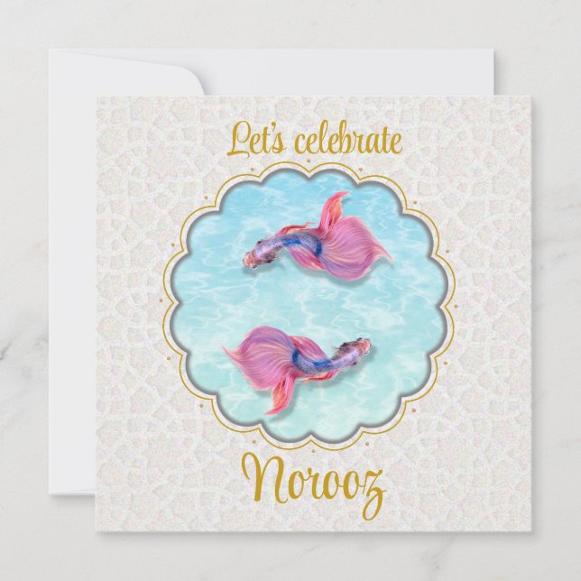 Colourful Fish Happy Norooz Mubarak Orient Pattern Invitation (Front)