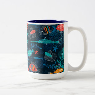 Colourful Fish in Ocean Two-Tone Coffee Mug