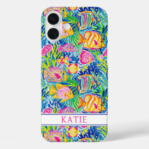 Colourful Fish Monogrammed iPhone 16 Plus Case