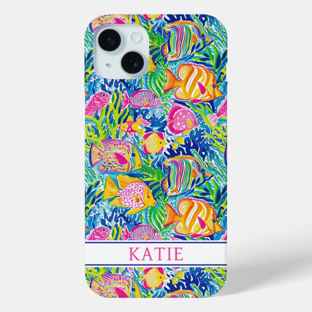 Colourful Fish Monogrammed Case-Mate iPhone Case (Back)