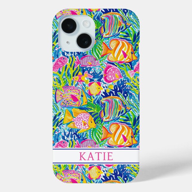 Colourful Fish Monogrammed Case-Mate iPhone Case (Back)
