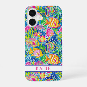 Colourful Fish Monogrammed iPhone 16 Case