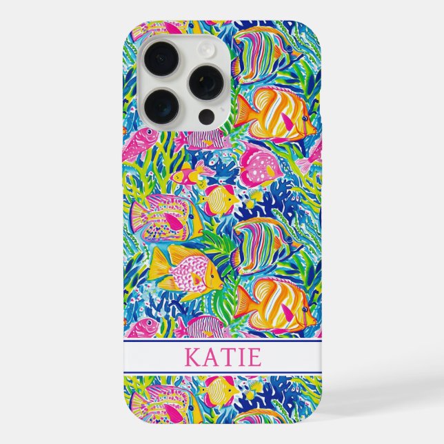 Colourful Fish Monogrammed iPhone Case (Back)