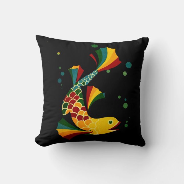  colourful fish ‘n bubbles throw pillow (Front)